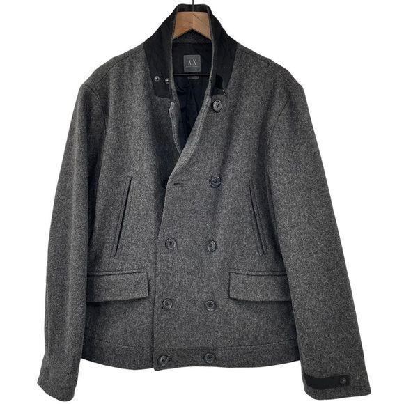A/X Armani Exchange Other - A/X Armani Exchange Men's Wool Coat Double Breasted Pop Up Collar Gray Black | L